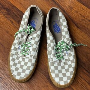 Vans Checkered Sneakers Cream Brown Green Laces